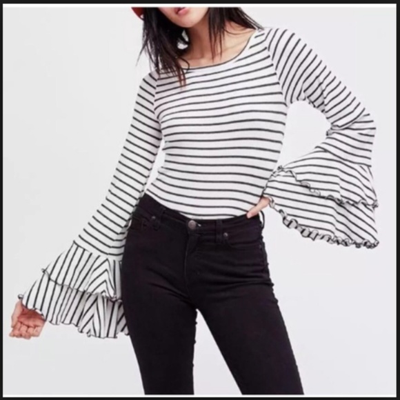 We The Free Tops - We the free- Striped Ruffle Bell sleeve blouse